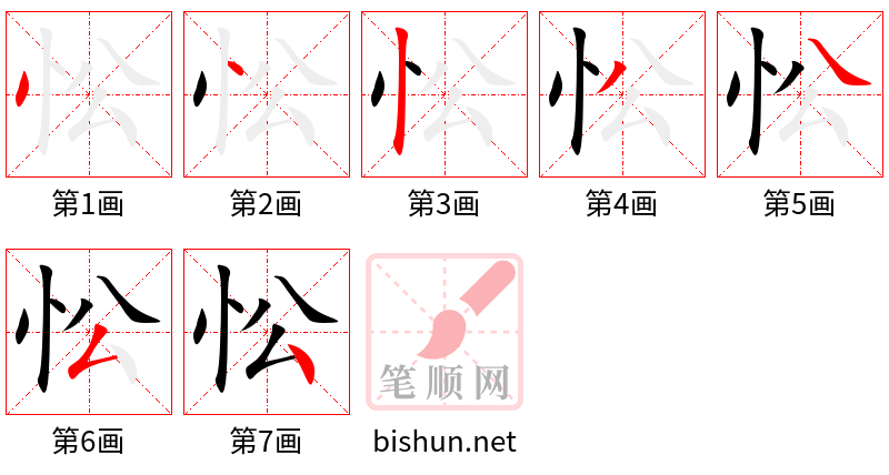 忪 笔顺规范