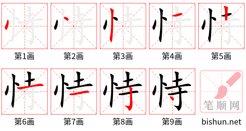 恃 笔顺规范