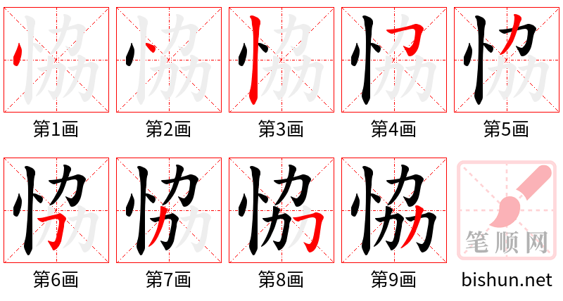 恊 笔顺规范