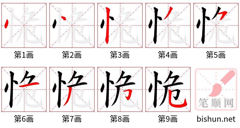 恑 笔顺规范