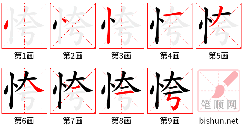 恗 笔顺规范