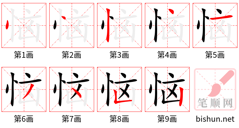 恼 笔顺规范