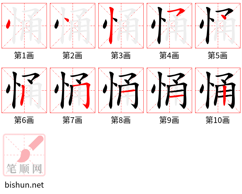 悀 笔顺规范