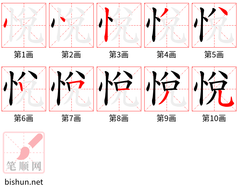 悅 笔顺规范