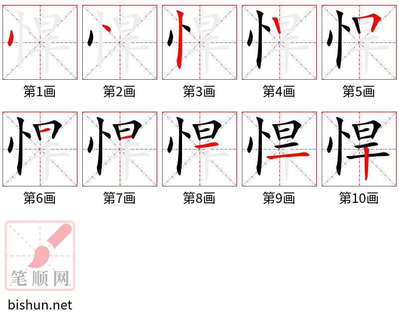 悍 笔顺规范