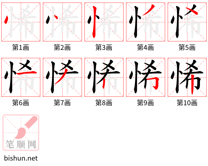 悕 笔顺规范