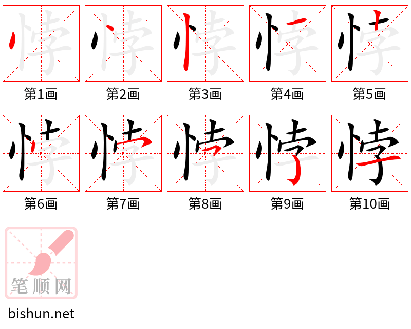 悖 笔顺规范