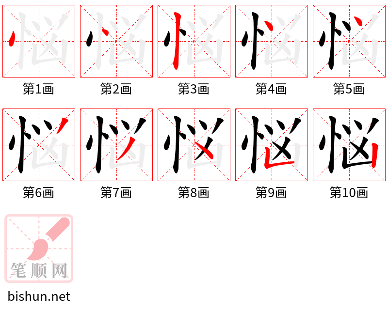 悩 笔顺规范