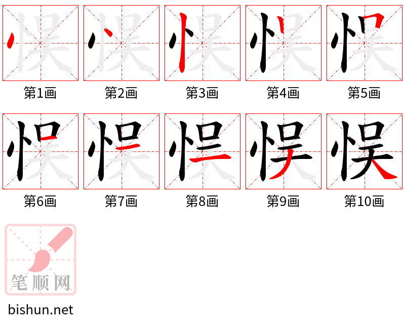 悮 笔顺规范