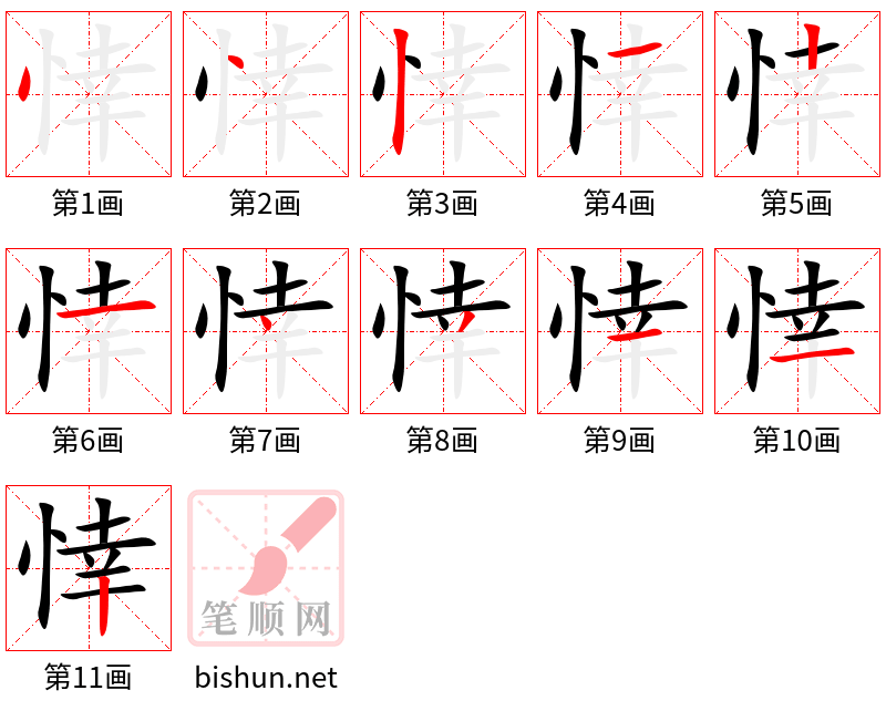 悻 笔顺规范