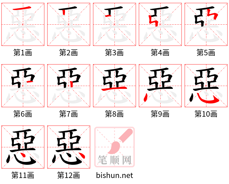 惡 笔顺规范