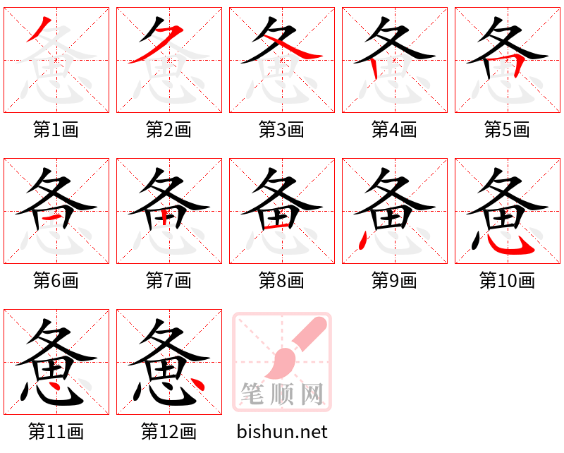 惫 笔顺规范