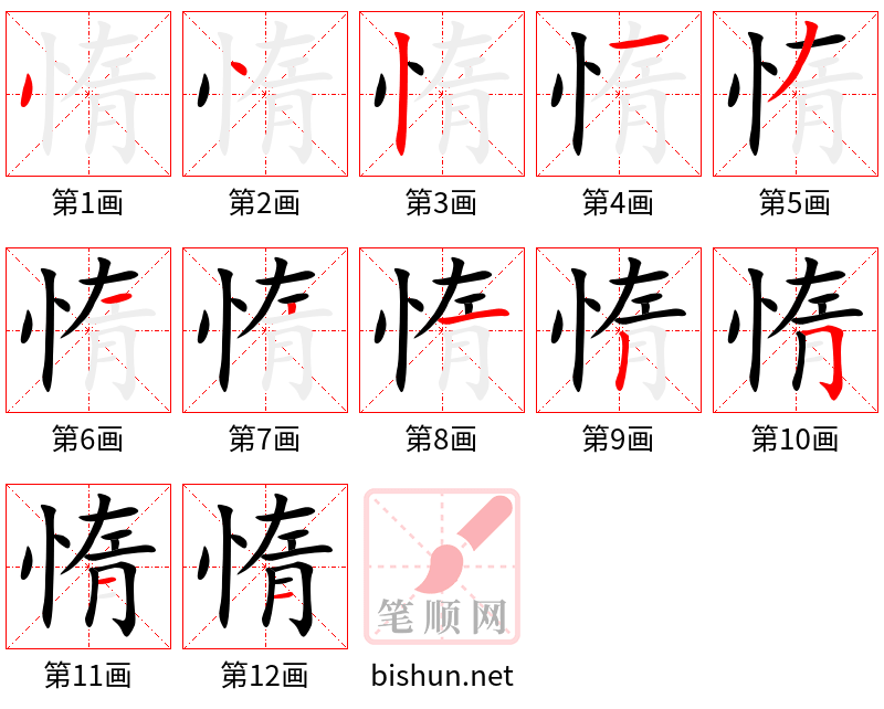 惰 笔顺规范