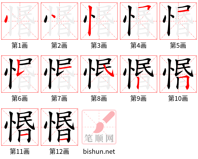 惽 笔顺规范