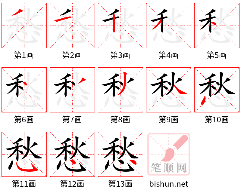 愁 笔顺规范