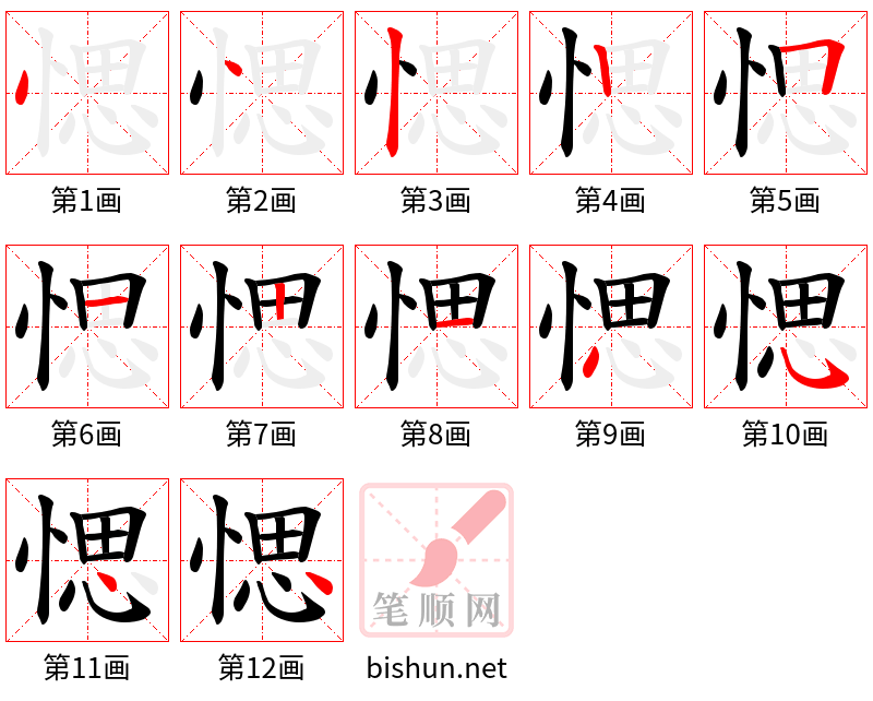 愢 笔顺规范