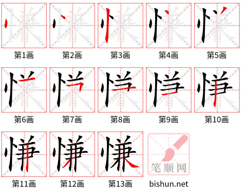 慊 笔顺规范