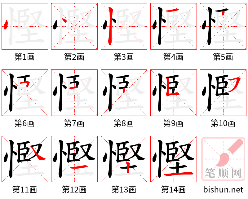 慳 笔顺规范