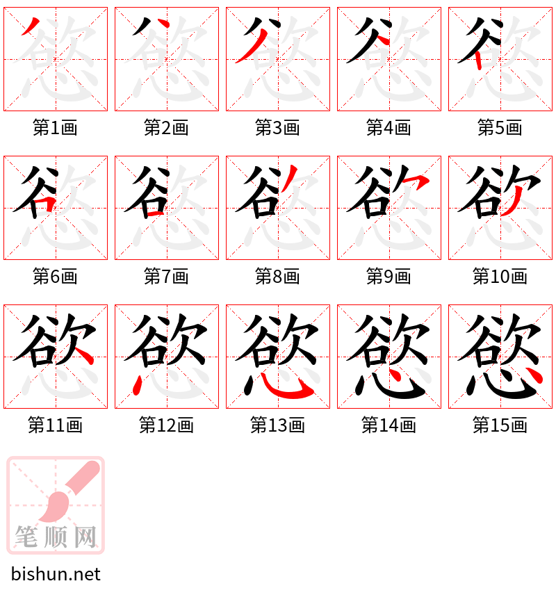 慾 笔顺规范