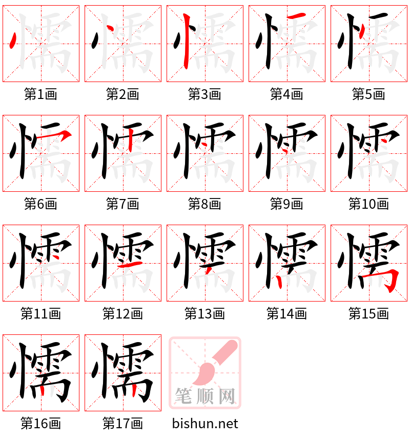 懦 笔顺规范