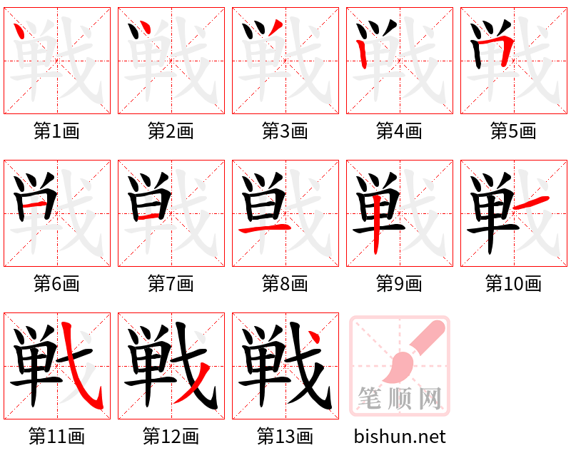 戦 笔顺规范