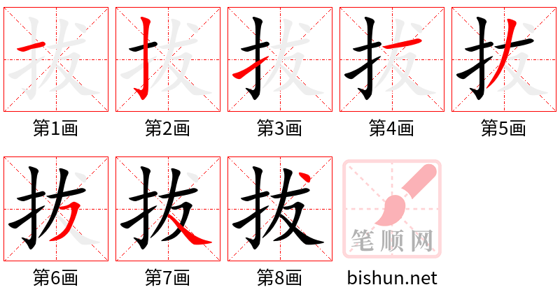 拔 笔顺规范