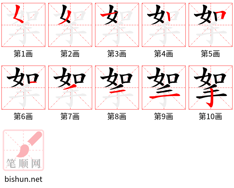 挐 笔顺规范