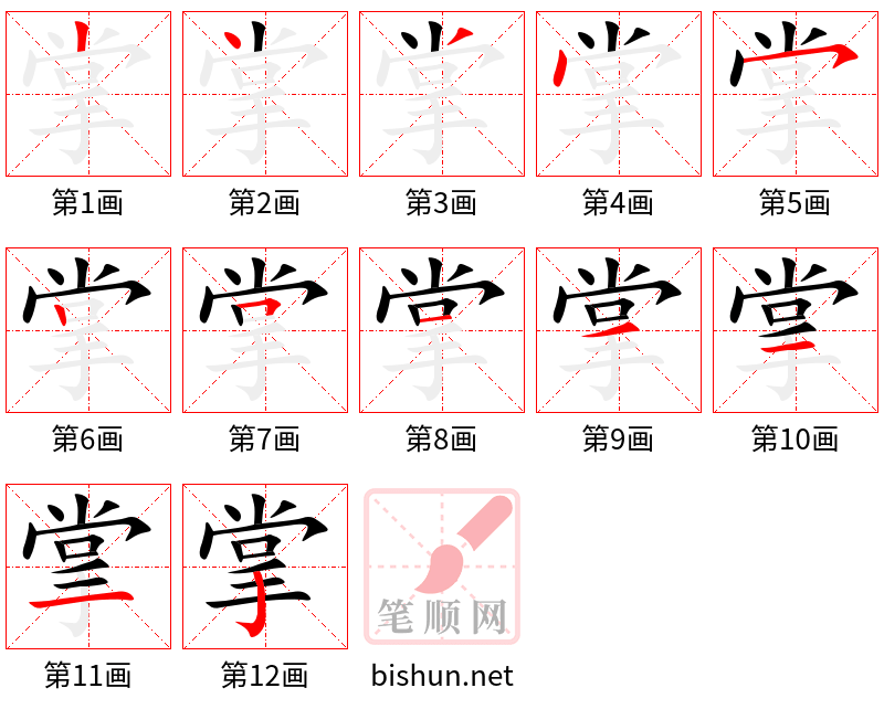 掌 笔顺规范