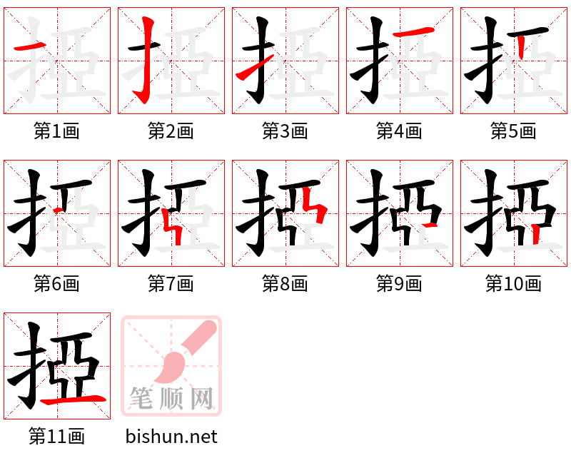 掗 笔顺规范