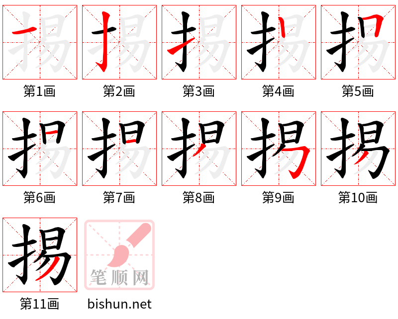 掦 笔顺规范