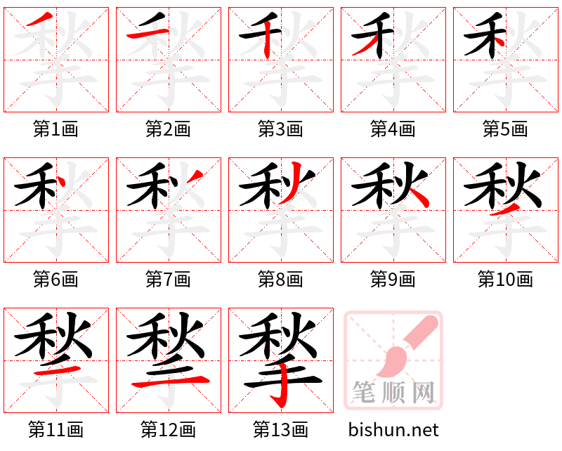 揫 笔顺规范