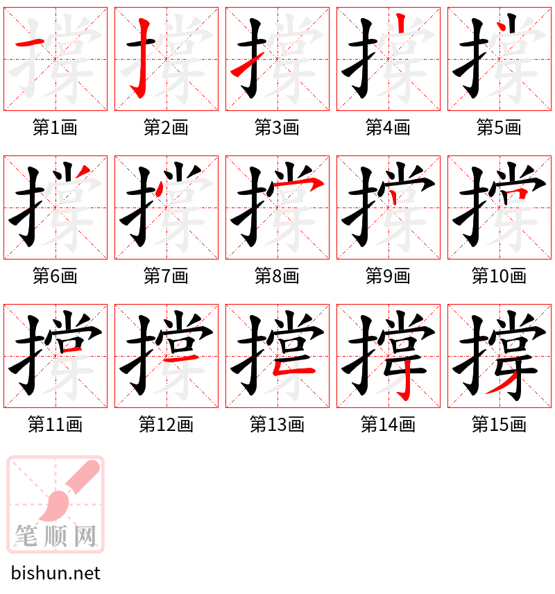 撐 笔顺规范