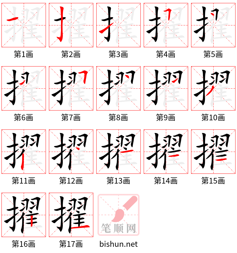 擢 笔顺规范