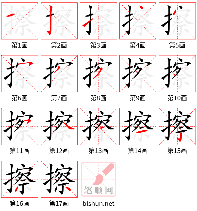 擦 笔顺规范