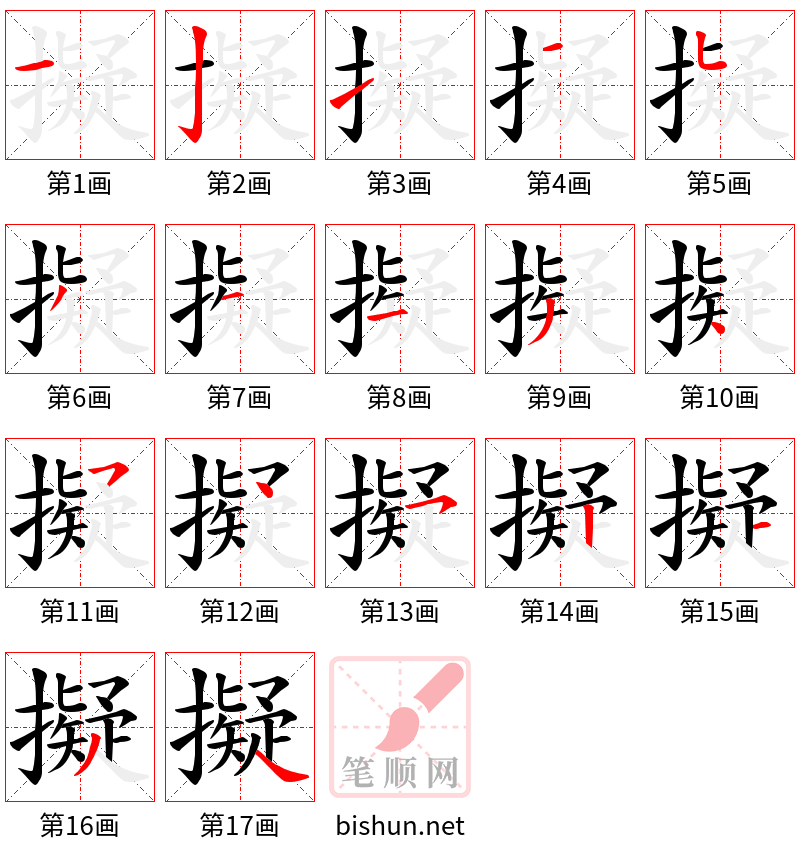 擬 笔顺规范