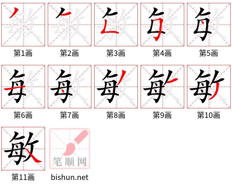 敏 笔顺规范