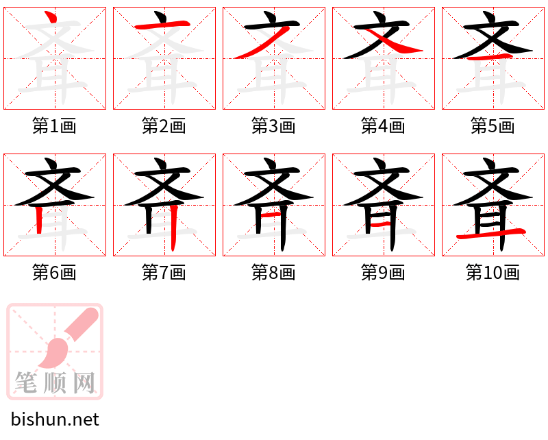 斊 笔顺规范