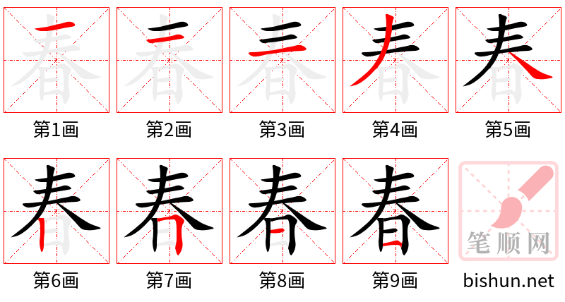 春的笔顺（笔画顺序）汉字春的笔顺动画