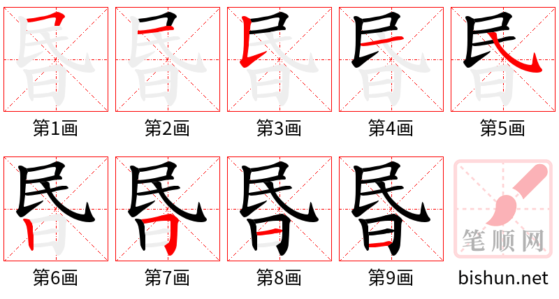 昬 笔顺规范