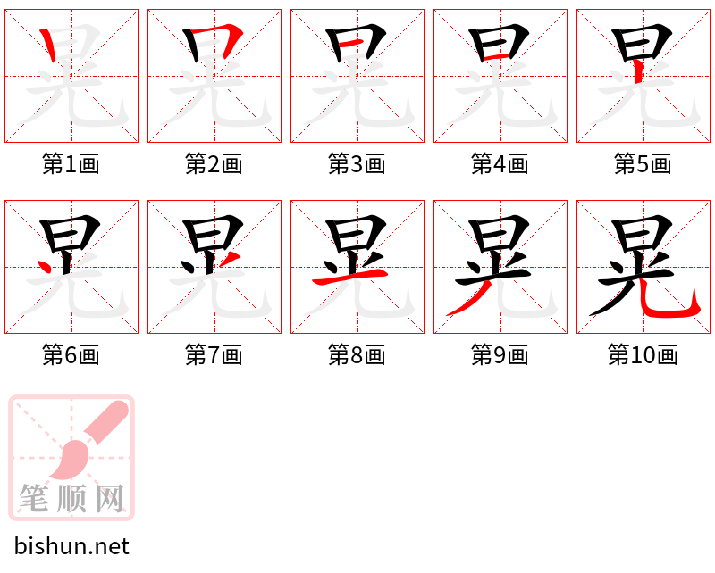 晃 笔顺规范