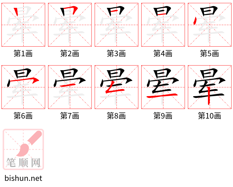 晕 笔顺规范