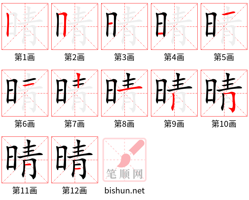 晴 笔顺规范