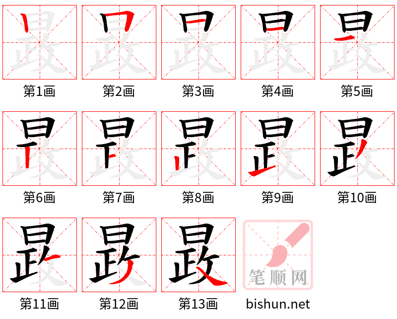 晸 笔顺规范