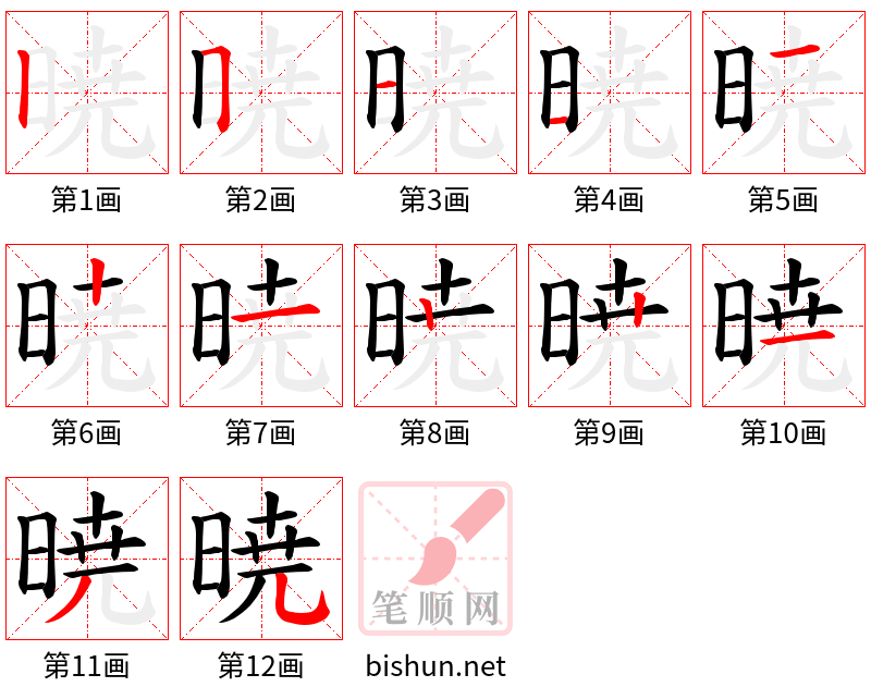 暁 笔顺规范