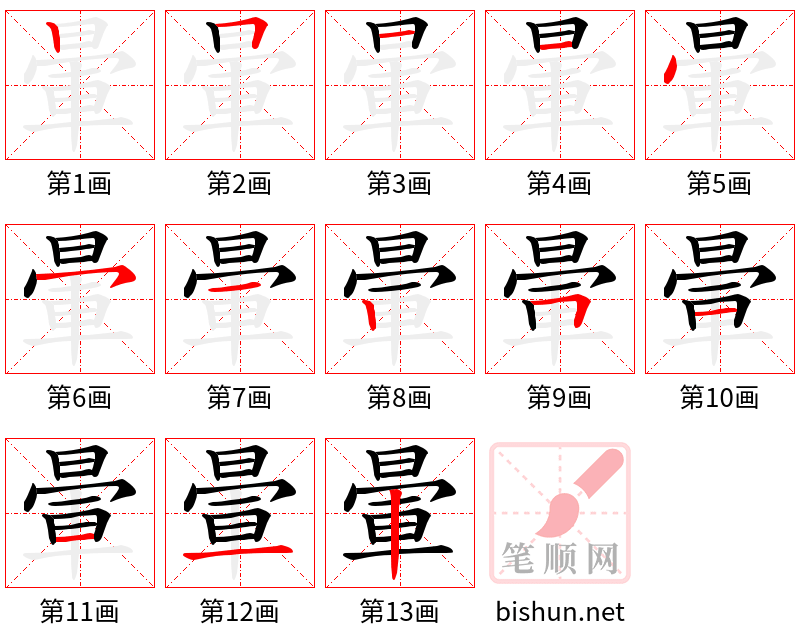 暈 笔顺规范