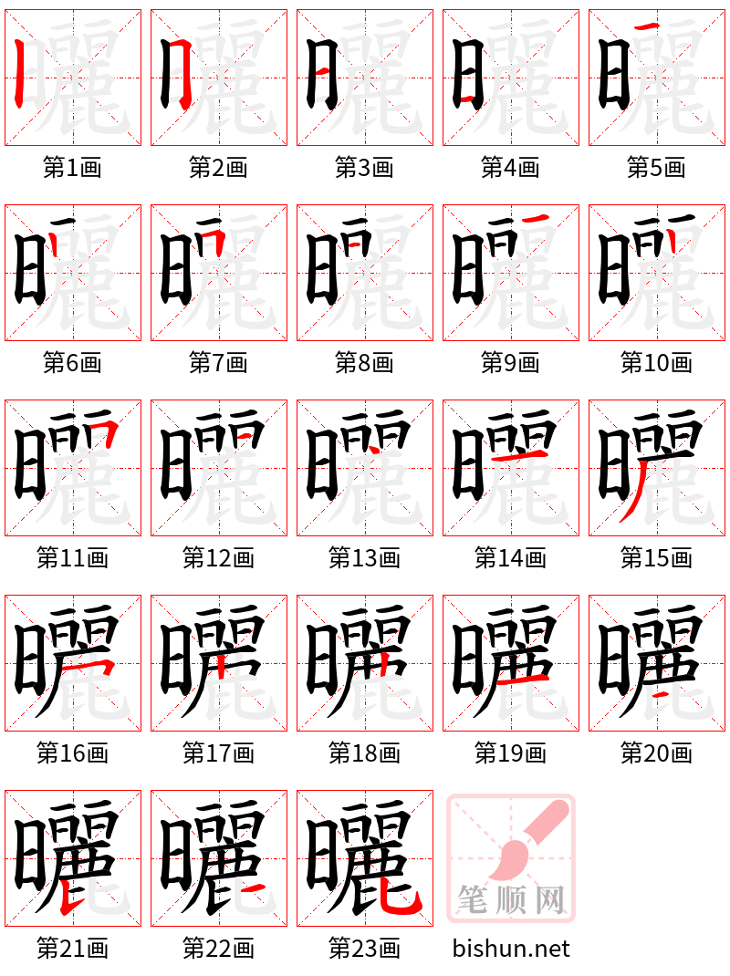 曬 笔顺规范