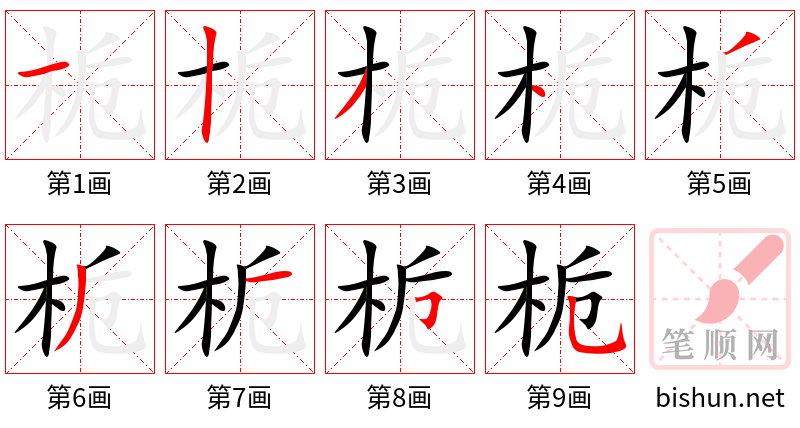 栀 笔顺规范