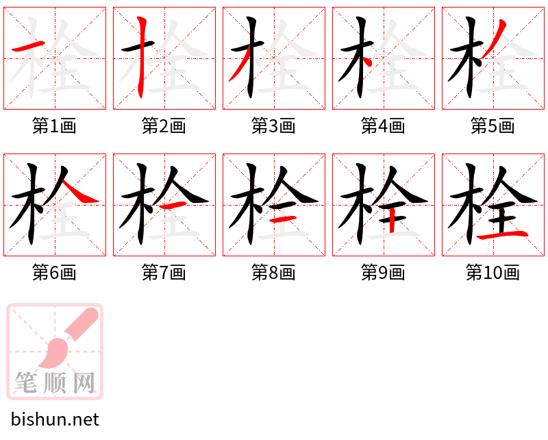 栓 笔顺规范