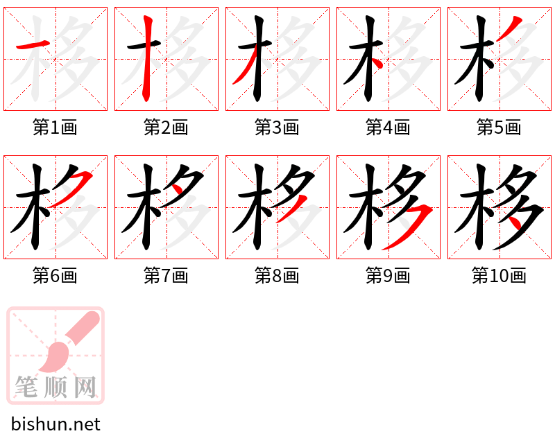 栘 笔顺规范