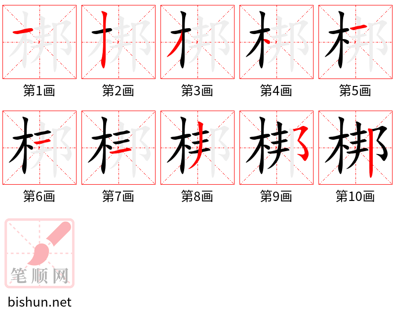 梆 笔顺规范